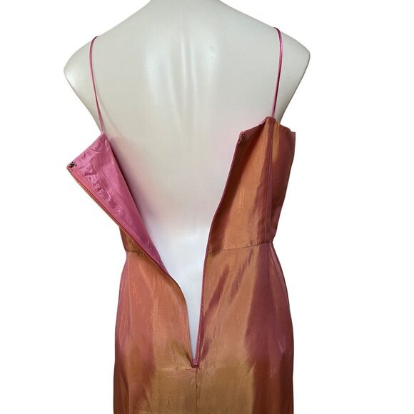 Y2K Semiformal Maxi Dress Prom Gown Satin Back Taffeta Orange Pink Creamsicle - Picture 7 of 10